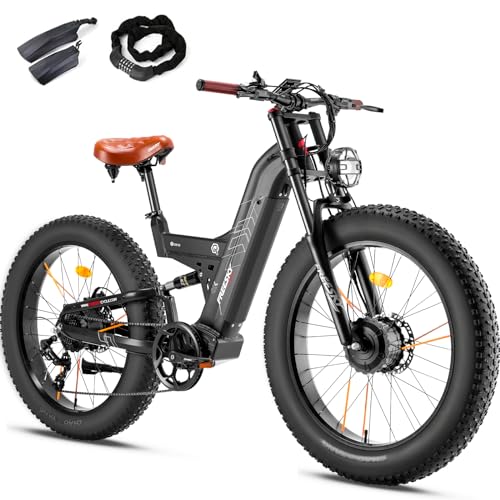FREESKY 38MPH Dual Motor 2000w Electric Bike for Adults, 48V 25Ah SAMSUNG Cells Battery Electric Mountain Bicycle, Full Suspension 26 Fat Tire Disc Brake Mountain Ebike APP Control