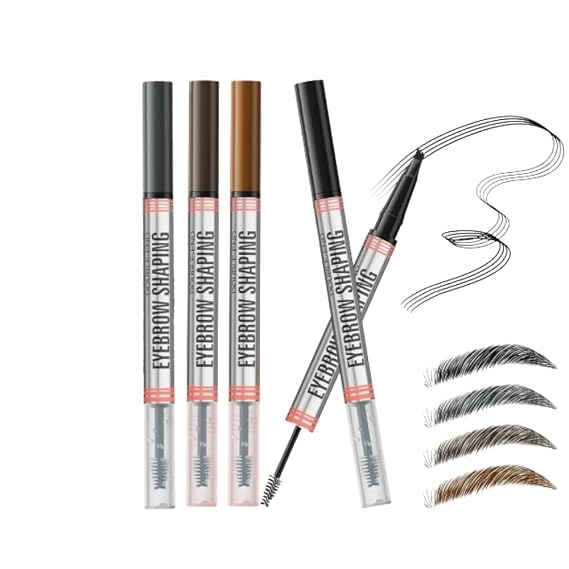 2-in-1 Eyebrow Pencil with Gel,2025 NEW Waterproof Magic Eyebrow Pencil,Dual-Ended 3D Microblading Eyebrow Pen with 4 Tip & Eyebrow Brush, Makeup Long-Lasting Eyebrow Pen for Women (4PCS)