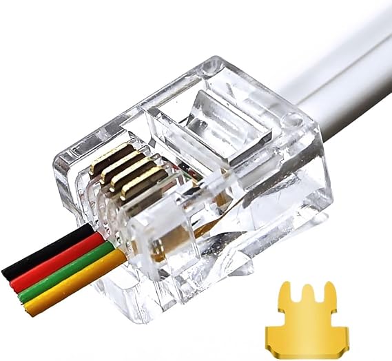 RJ11 6P4C Pass Through Connectors(25 Pieces Pack) Telephone Line Cable Wire Male Plug, AV00501