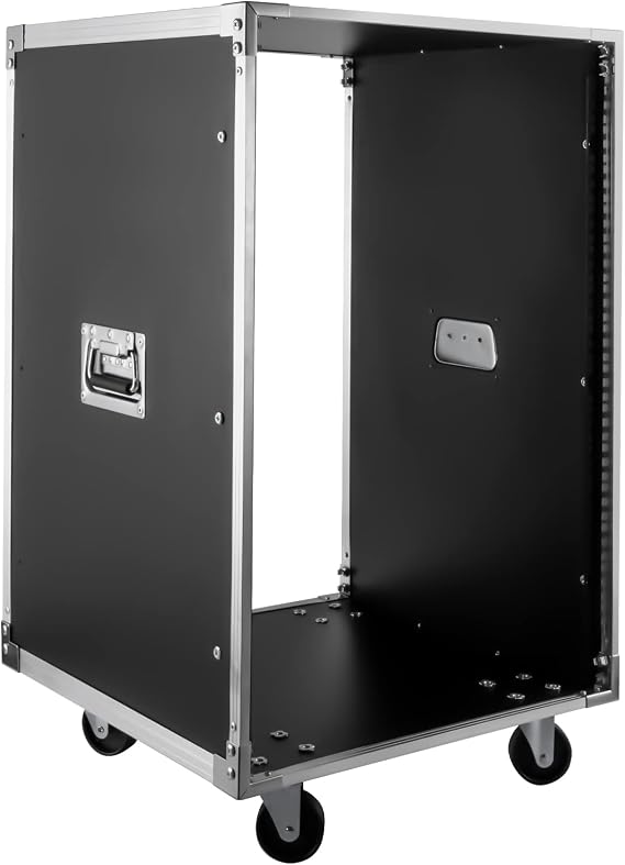16U AV Rack Case with Wheels, Server Rack Open Frame Rolling Network Data Rack, 19-Inch Universal Equipment Rack Case, Built-in Handles, Metal Studio Rack Cabinet for KTV Conference