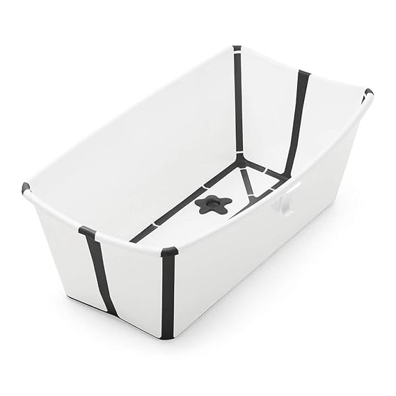 Stokke Flexi Bath Portable Baby Bathtub with Heat-Sensitive Plug, White Black