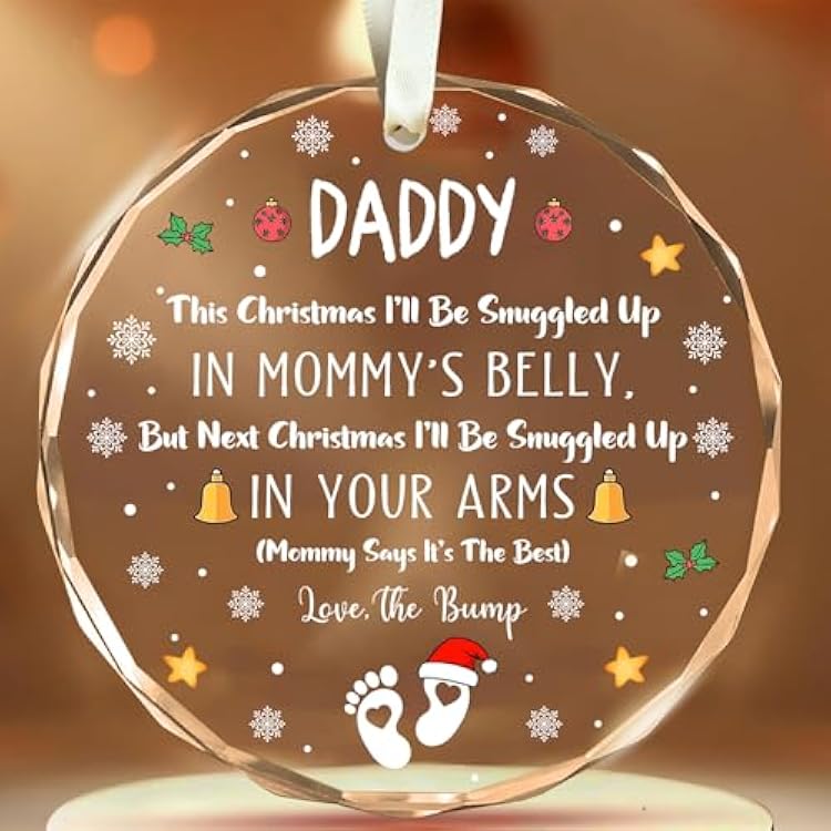 New Dad & First Time Dad Gifts - Pregnancy Announcement Ornaments for Husband, Baby Announcement & Christmas Glass Ornaments for Expecting Parents 3