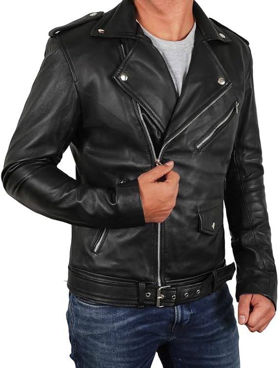 Mens Cafe Racer Vintage Retro Style Genuine Leather Jacket