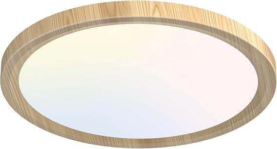 zemty 12Inch Wood-Look Ceiling Light, 28W 3200lm LED Flush Mount Ceiling Light with 3 Color Temperature 3000K/4500K/6000K - Round Flat Light Fixture for Kitchen Bathroom Livingroom,1Pack