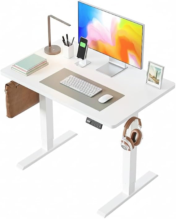 FEZIBO Electric Standing Desk 100 X 60 cm Heigh Adjustable Standing desk with digital display panel, Ergonomic Home Office Desk for sit stand Table with Splice Board & White Wood Grain Surface