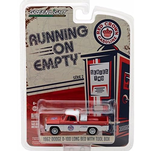 New 1:64 Greenlight Running ON Empty Series 2 Collection - RED White 1963 Dodge D-100 Long Bed with Tool Box Diecast Model Car by Greenlight