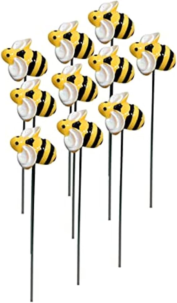 10Pcs Bee Garden Stakes Decor, Bumble Bees Garden Patio Plant Pot, Bee Stakes Outdoor Courtyard Planter Flower Pot Bed Garden Decor FJIUMOZEN