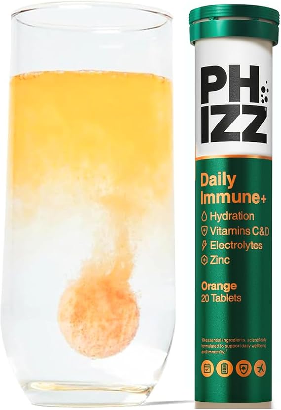 Phizz Daily Immune+ Orange Hydration, Immunity, Electrolytes & Vitamins Effervescent Electrolyte Tablets - 20 Tablets