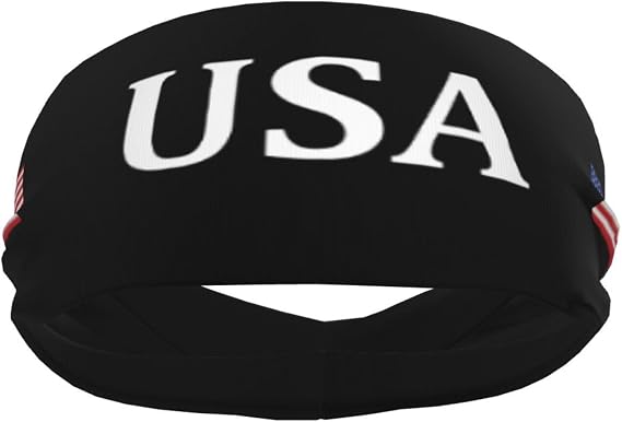 USA Flag Sports Sweatband for Men Women, Soft Breathable Bandana Headband Workout Hairband for Running, Cycling, Gym, Yoga and Daily Activities USA(White)