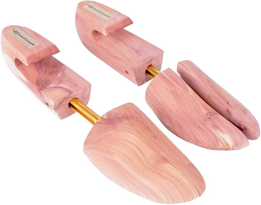 FootFitter Cedar Shoe Trees, Split Toe Wide Heel Premium Shoe Shapers | Aromatic USA Cedar Preserves Shape & Controls Odor for Men & Women, Ensures Even Support for Dress, Casual & Boot Styles