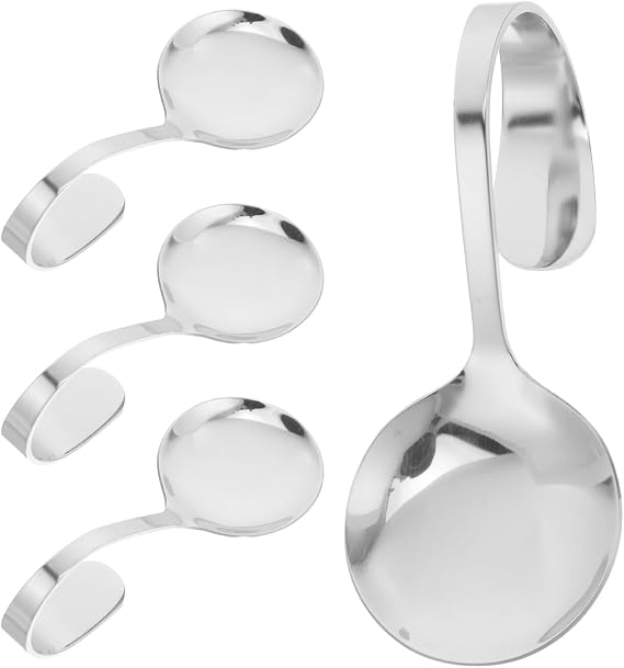 IMIKEYA 4pcs Stainless Steel Serving Spoons: Curved Handle Metal Appetizer Spoon Set Silver Utensils for Salad, Berry and Dessert; Rustproof Buffet Tableware Present for Home or Restaurant