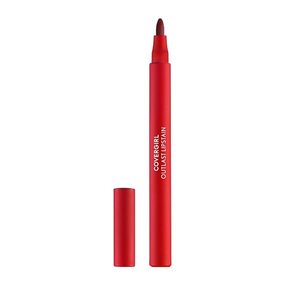 Covergirl Outlast Lipstain, 55 Atomic Love, Smooth Application, Precise Pen-Like Tip, Transfer-Proof, Satin Stained Finish, Vegan Formula, 0.06oz