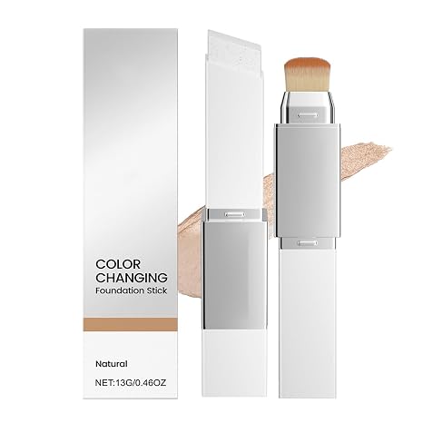 Colour Changing Foundation Stick Changeable Foundation Duo with SPF 15 Colour-Changing Foundation Stick with Brush Natural Glow & Weightless Feeling for All Skin Types (Natural)