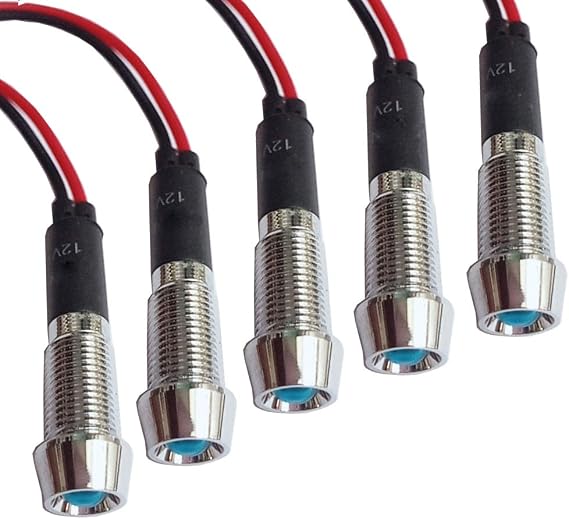 10PCS/set 8mm 5/16" LED Signal Indicator Bulb Metal Shell Pilot Dash Light with Cable Length 20.5cm / 8.1 inch for Car Auto Vehicle Boat