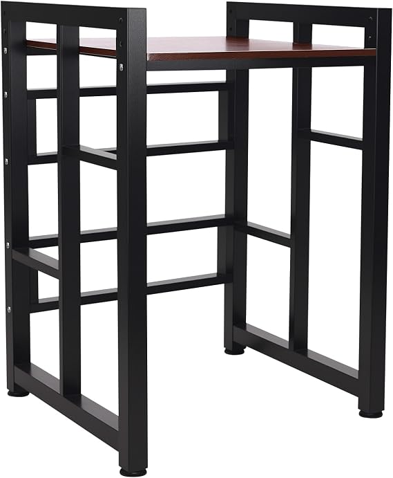 Heavy Duty Washer Dryer Stand, 418lbs Capacity Adjustable Shelf - Steel & Solid Wood Storage Rack for Laundry Appliances, Space Saving Design (29.5"x25.6"), Black/Teak Finish (Black)