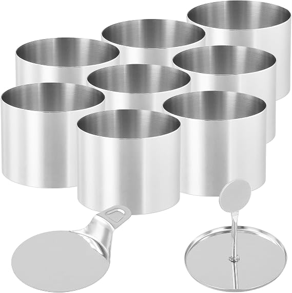 SEUNMUK 10 PCS Round Cake Ring Set, 7.5 x 5.5cm Stainless Steel Crumpet Rings Dessert Rings with Food Press and Spatula for Crumpets Cheesecake Pastry Desserts Cooking Eggs