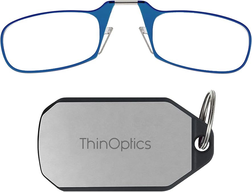 ThinOptics unisex adult Keychain Case + Reading Glasses, Blue, 44 mm US