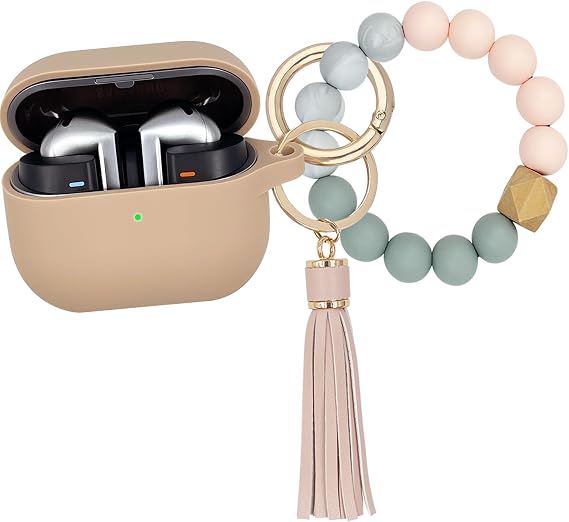 Compatible with Samsung Galaxy Buds 3 Case/Pro Case, Silicone Protective Cover With Bracelet Keychain (Milk Tea)