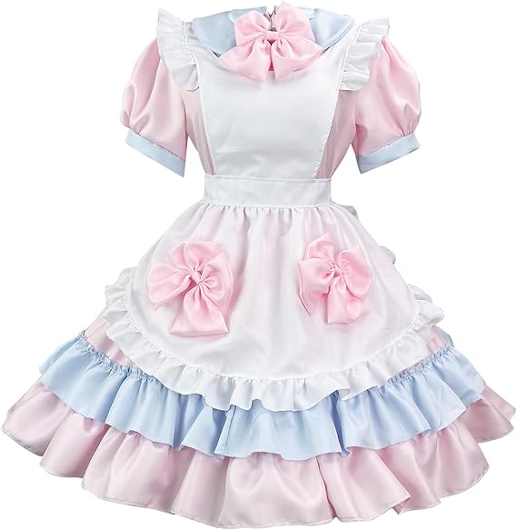 LIUguoo Women Anime Lolita French Maid Dress Cosplay Costume With Lace Apron Headwear