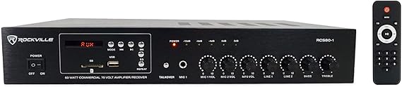 Rockville RCS80-1 60W 70V Commercial Amplifier with Bluetooth Receiver
