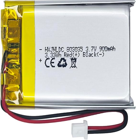 DC 3.7V 900mAh 803035 Rechargeable Lithium Polymer Battery, Suitable for DIY 3.7-5V Electronic Products with Built-in 2-Wire Battery Replacement and LED Lights