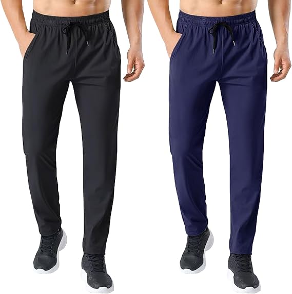 2 Pack Men's Sweatpants Quick Drying Open Bottom Active Athletic Casual Pants Workout Gym Pants with Pockets