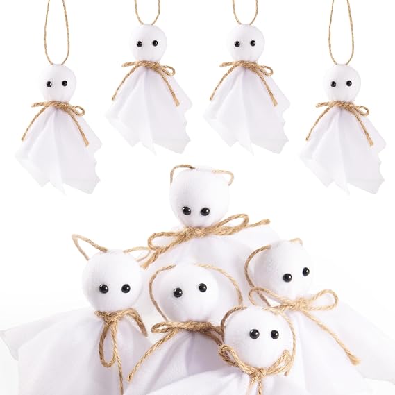 12 Pcs Halloween Ghost Hanging Ornaments- 4 Inch Small Hanging Ghosts Farmhouse Rustic Cloth Ghosts Hanging Decoration for Haunted House Party Yard Patio Tree Decor