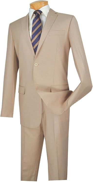 VINCI 2 Button Single Breasted Slim Fit Solid Color Suit SC900-12-Light-Beige-46R
