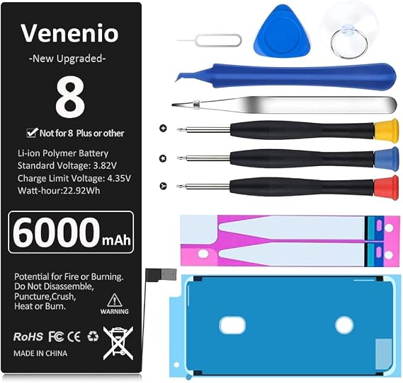 Battery for iPhone 8, [6000mAh] 2026 Upgraded New 0 Cycle Ultra-High Capacity Battery Replacement for iPhone 8 Model A1863, A1905, A1906 with Complete Repair Tool kit