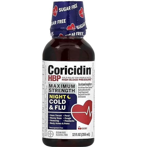 Coricidin HBP Nighttime Multi-Symptom Cold Liquid Cherry 12 oz