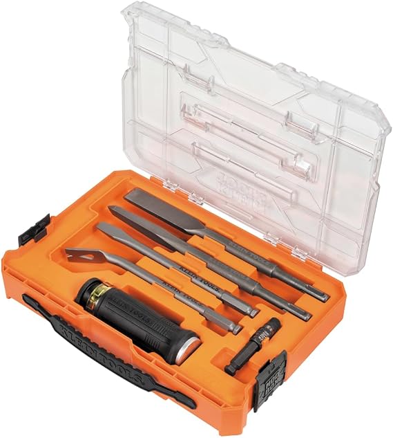 Klein Tools 32755SD SDS Plus Hammer Drill and Chisel Bit Set, Flat Chisel and Bull Point Tips, Use with Rotary Hammer Drills and Handheld Pry Bars, 6-Piece