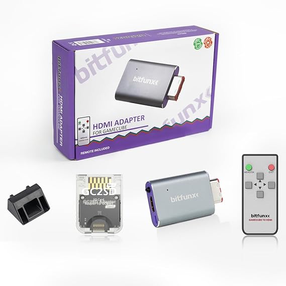 BITFUNX NGC to HDMITM Adapter, for Gamecube DOL-001 with GCVideo | Support Line Doubler&Scanline,Firmware Update,17ft IR Remote,Custom Display,GC2SD Gen2 Card,Plug&Play,No Lag,No Extra Power
