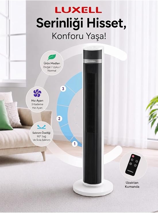 Luxell LXF-260 W Beyaz Kule Vantilatör