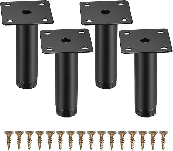 Fulushouxi 4 Pcs Furniture Legs, 3"/8cm Adjustable Furniture Support Feet, Metal Sofa Replacement Support Feet Legs for Sofa Table Chair Desk Kitchen Cupboard Cabinets Legs Feet