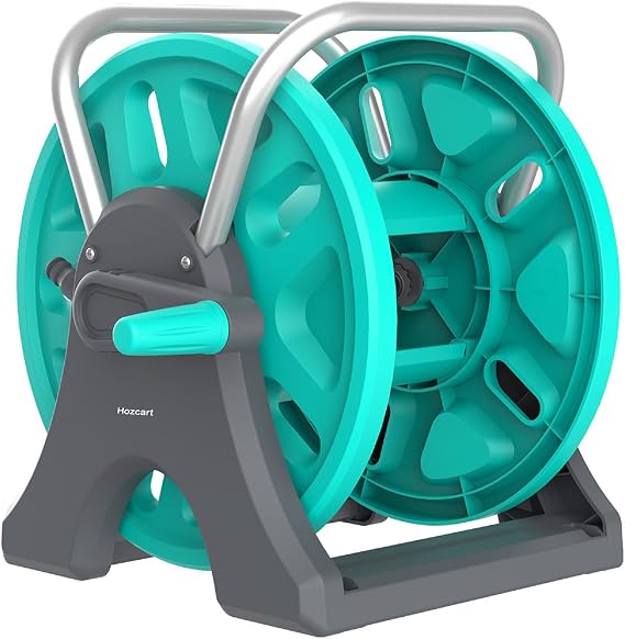 Garden Hose Reel Cart,Portable Hose Reel Holder Hold Up to 50-80 Feet of 5/8" Hose,Wall Mounted Water Hose Reel,Upgraded Plastic Wheels for Outside Car Washing, Watering (Blue, 80FT)