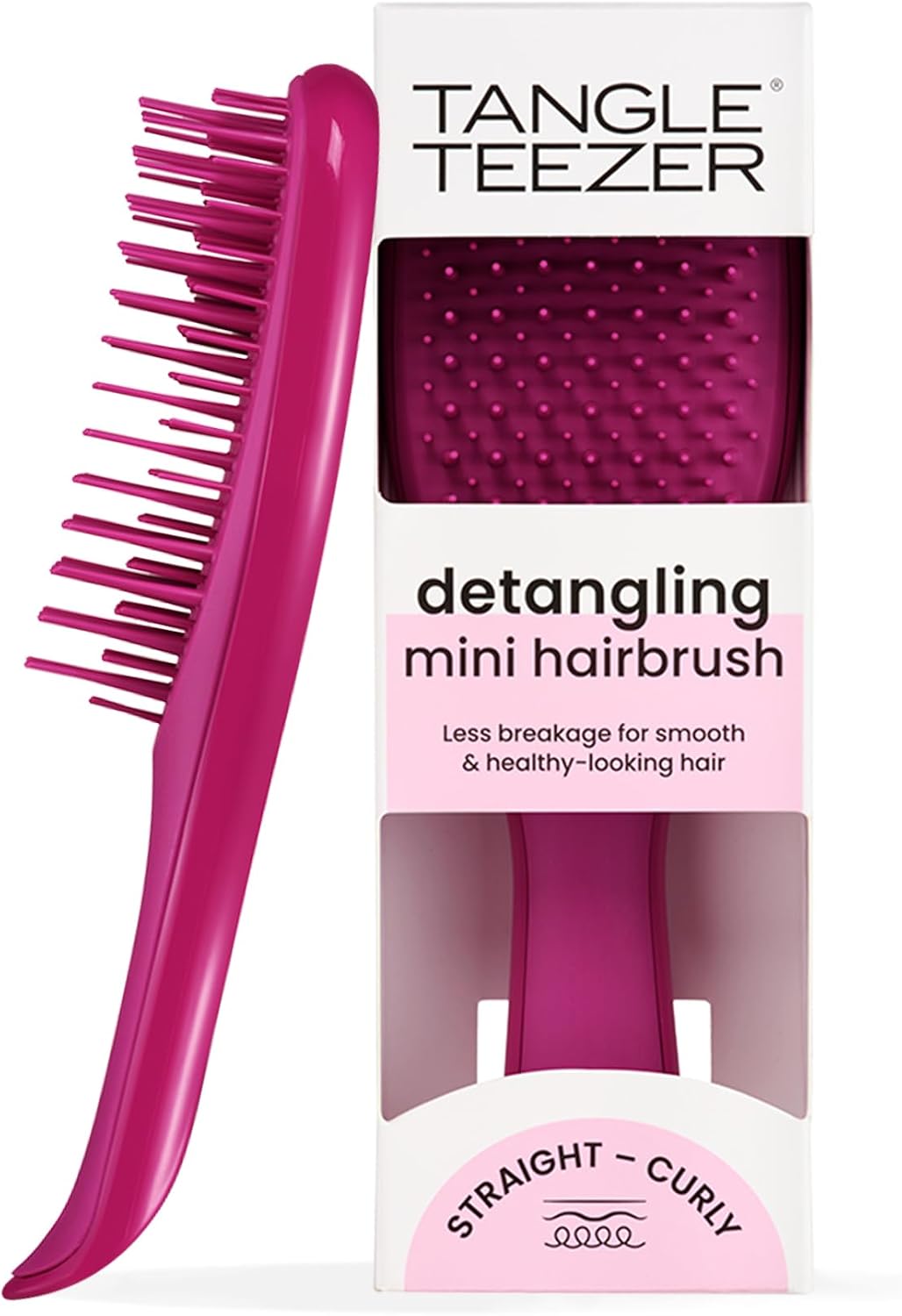 Tangle Teezer Mini Ultimate Detangler - For Wet & Dry Hair - Detangling Brush for All Hair Types - Perfect Brush For Kids & Travel - Electric Rasperry Pink