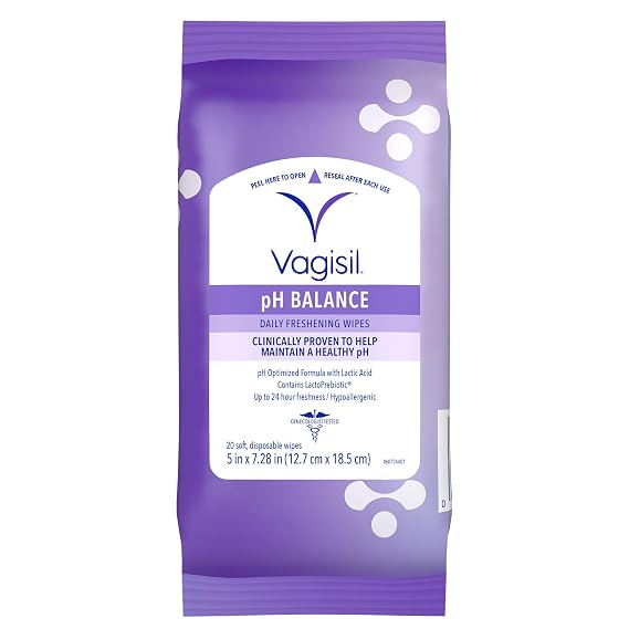 VAGISIL pH Balance Daily Freshening Feminine Wipes, 20 Wipes (1 Pack)