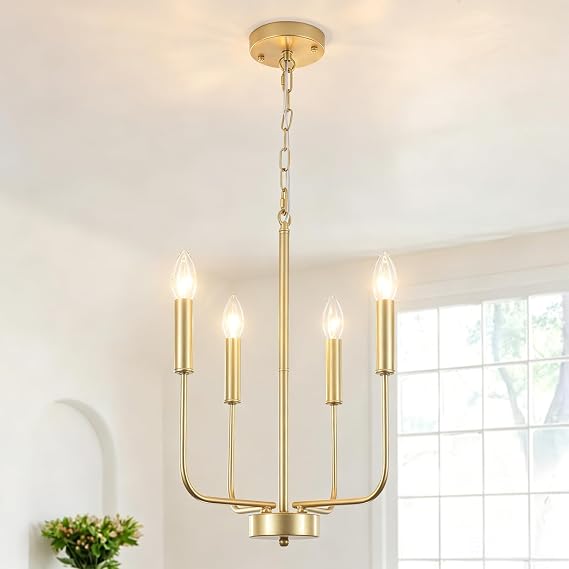 MRHYSWD Modern Gold Chandeliers Ceiling Lights Living Room, 4 Lights Industrial Vintage Hanging Ceiling Lights for Kitchen Dining Room Bedroom Hallway Lounge, Height Adjustment, E14 Bulbs (Exclude) 