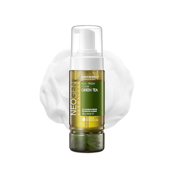 DERMALOGY by NEOGENLAB NEOGEN Real Fresh Foam Cleanser, Green Tea 5.6 Fl Oz 160g - Soothing & Hydrating Gentle Cleansing Foam with Real Green Tea Extract, Clean Beauty - Korean Skin Care