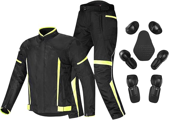 Motorbike Suit - Motorcycle Gloves Armoured 2 Piece Suit Motorbike Waterproof Suits Jacket with Trouser CE Armor For All Weather Mens Women (Yellow,XL)