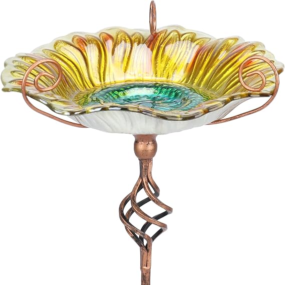 MUMTOP Bird Baths for Outdoors, Glass Birdbath Bowl with Stake Garde Decor