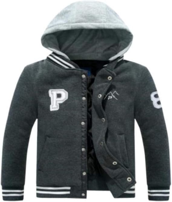 The Polar Club Boys' Fleece Varsity Baseball Jacket with Removable Hood