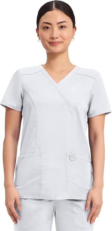 Cherokee Scrubs Top for Women Mock Wrap with 3 Pockets, Soft, 2-Way Stretch & Durable Fabric - WW610