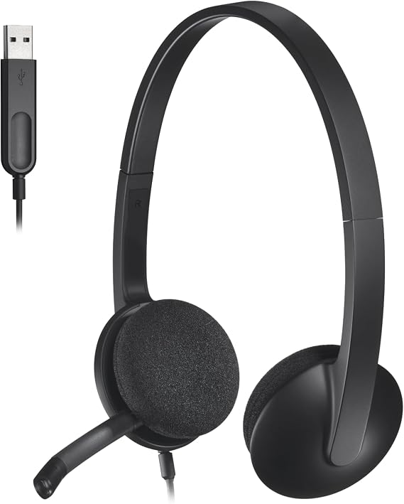 Logitech H340 Wired Stereo Headset for Windows and Mac, USB-A, Black