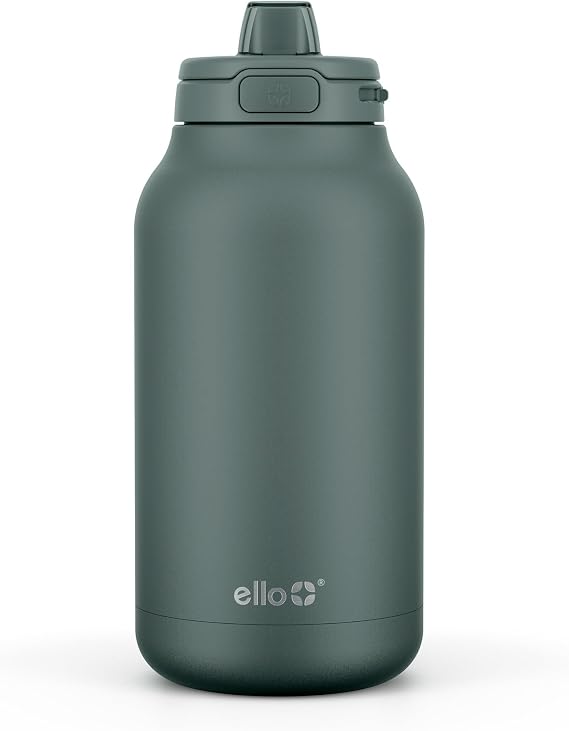 Ello Hydra 64oz BPA-Free Plastic Water Jug with Time Markers, Olive Tree