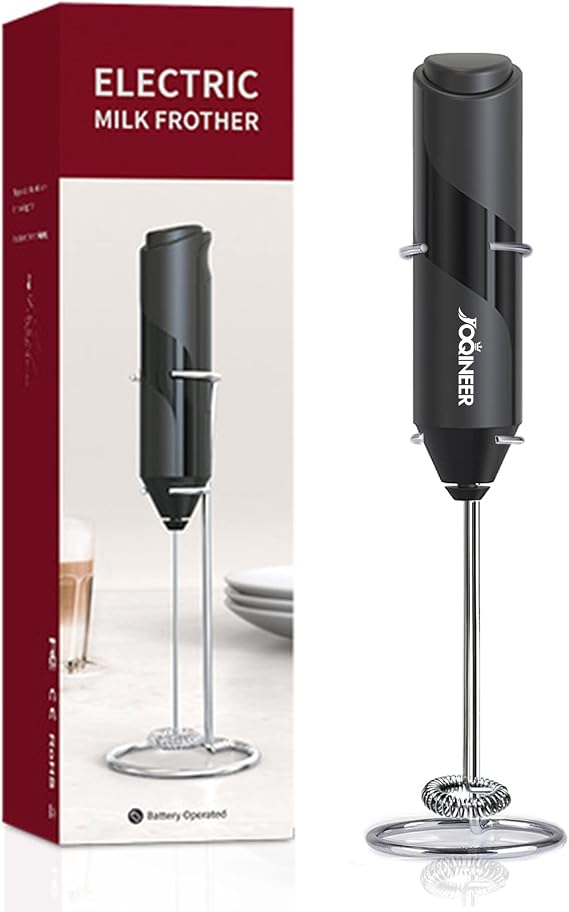 Milk Frother Handheld Battery Operated Electric Whisk Beater Foam Maker For Coffee, Latte, Cappuccino, Hot Chocolate, Durable Mini Drink Mixer With Stainless Steel Stand Included