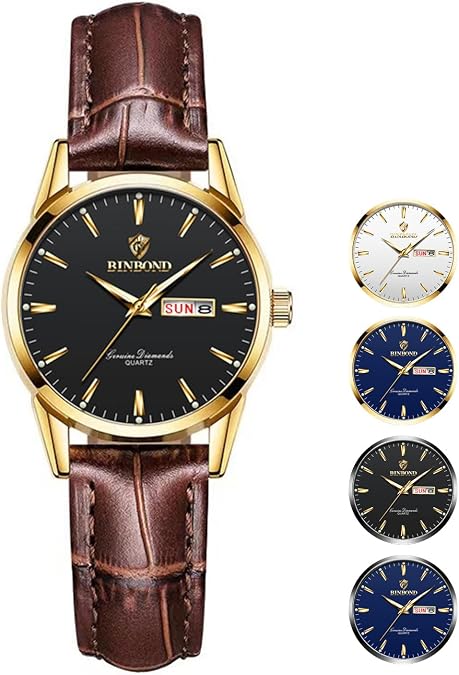 BINBOND Women's Watch Brown Leather Elegant Luxury Dress Ladies Small Wrist Watches for Female Day Date Waterproof Luminous