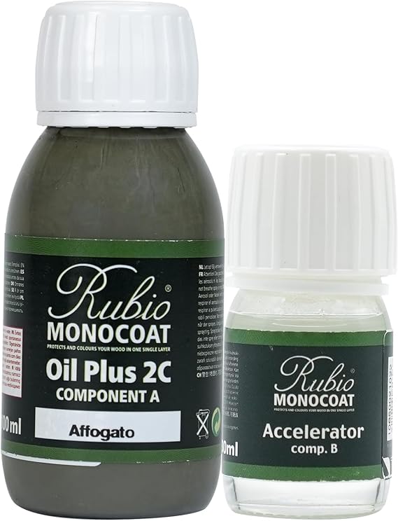 Rubio Monocoat Wood Oil Finish 5 m² - Affogato Oil Plus 2C Quick Drying Environmentally Friendly Linseed Wood Oil for Indoor Use Including Accelerator (Part B) Protector 130 ml