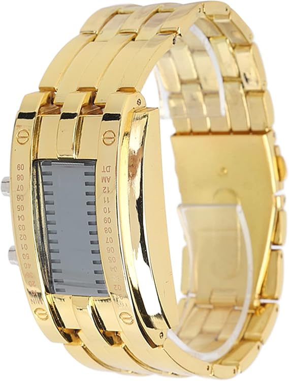 Men's Watch, Stylish and Practical Men's LED Watch with Binary Time Mode Display - Waterproof and Perfect for Any Occasion(gold)