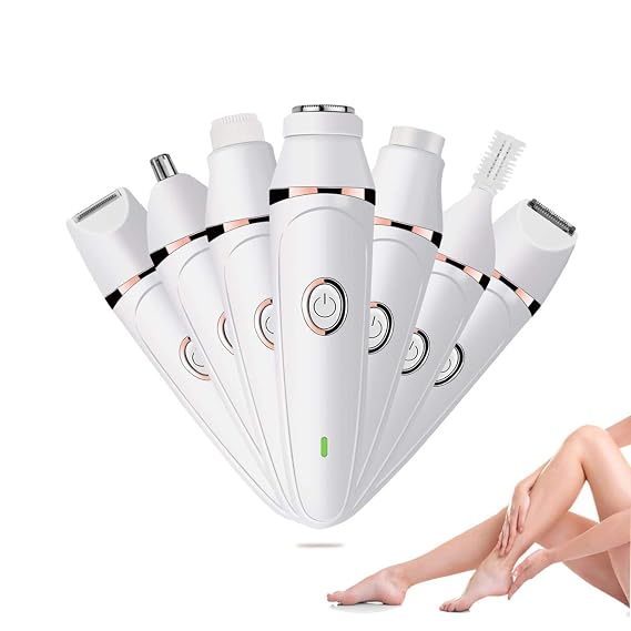 Electric Razor for Women,7 in 1 Painless Lady Shaver Set,Rechargeable Cordless Facial Hair Removal,Bikini Trimmer,for Face,Eyebrow,Nose, Underarm, Arms, Legs